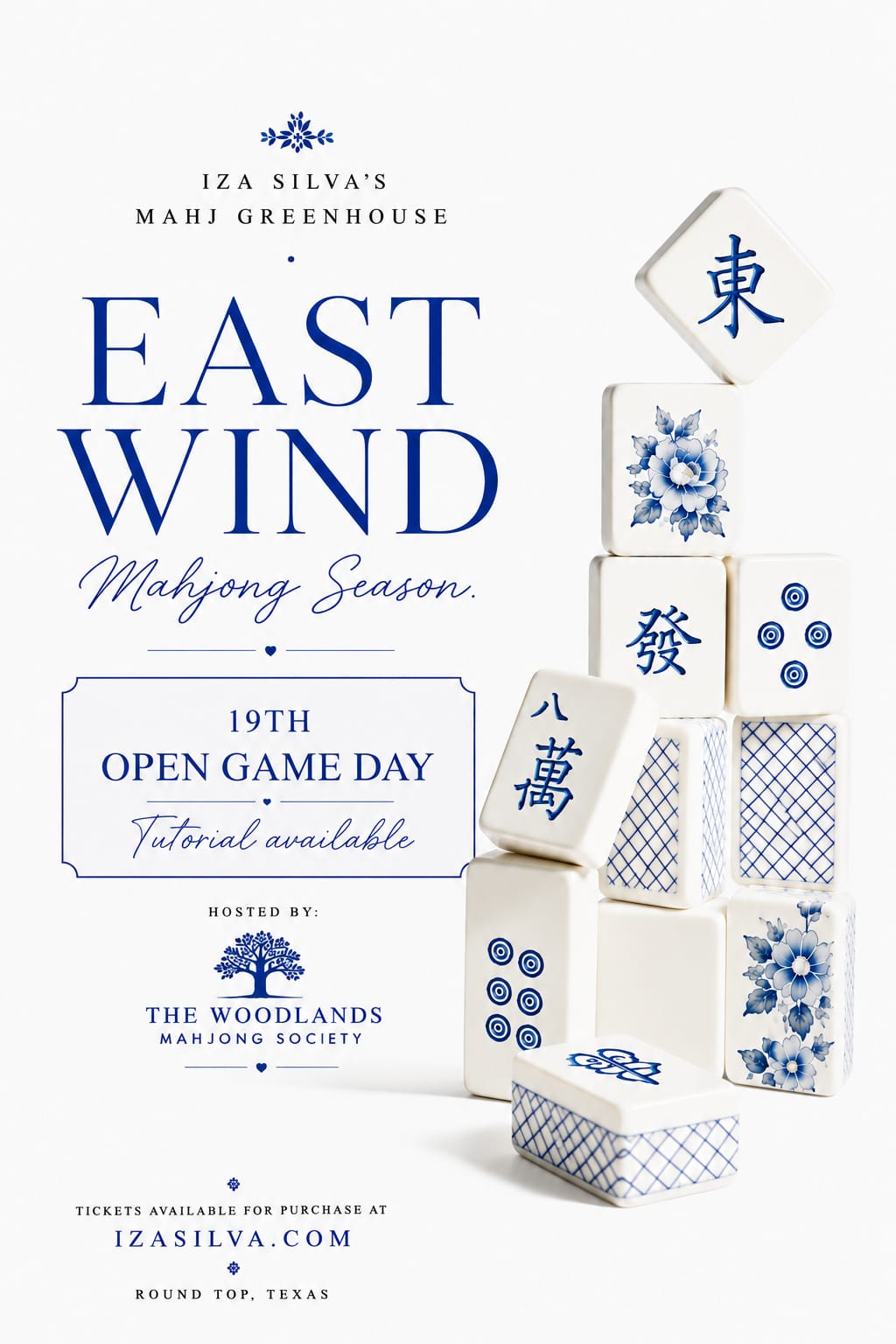 East Wind Season -Open game day (tutorial available if needed)-October 19th-Powered by The Woodlands Mahjong Society