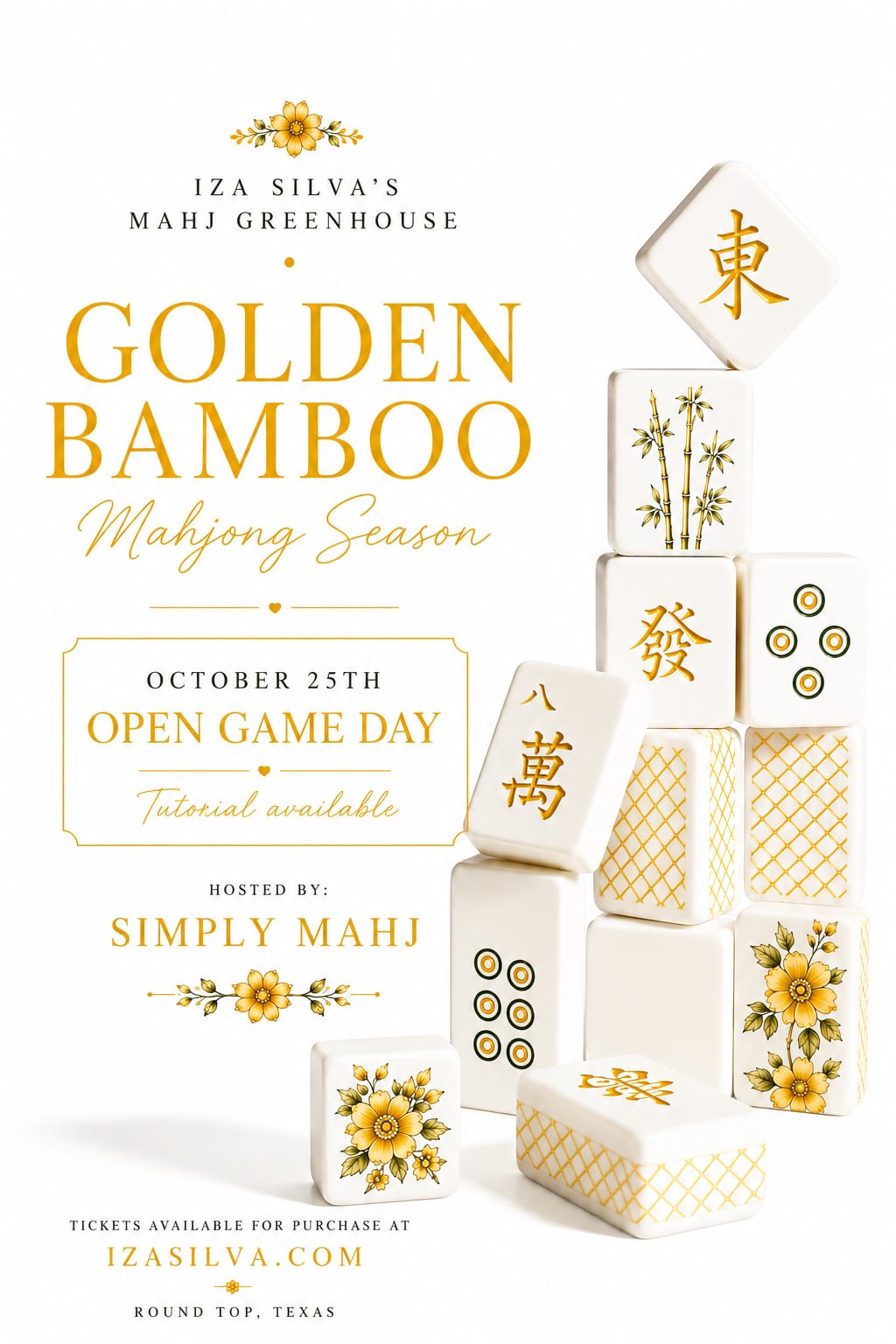 Golden Bamboo-Open Game day ( tutorial available)-October 25th- Powered by Simply Mahjong