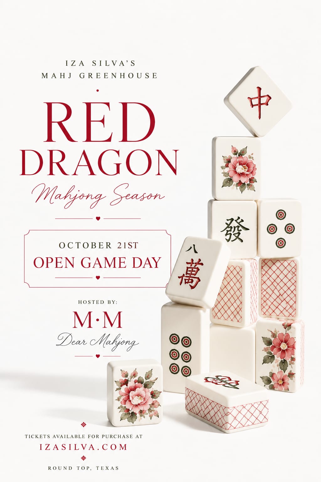 Red Dragon Season -Open Game Day -October 21st-Powered by Mahjong and Magnolias and Dear Mahjong